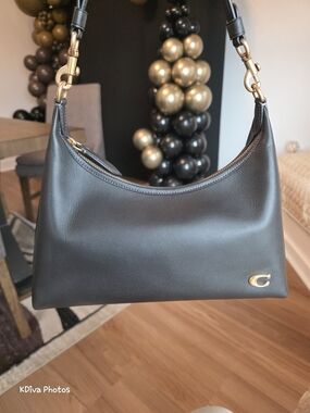 Coach Black Leather Shoulder Bag with Signature 'C' Hardware